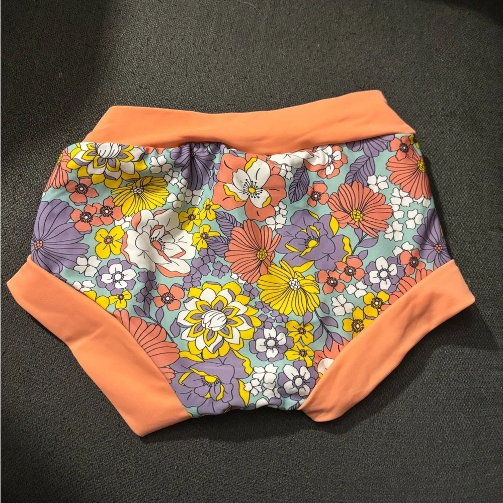 Big Elephant Large Orange and Floral Kids Swim Trunks